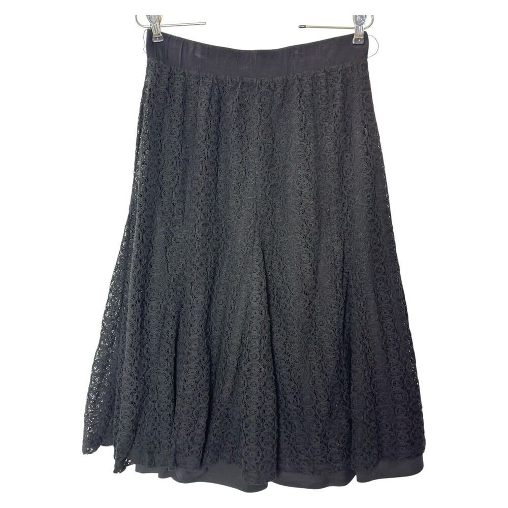 Black Lace Layered Midi Skirt M Scalloped Crochet Romantic Fairy Grunge